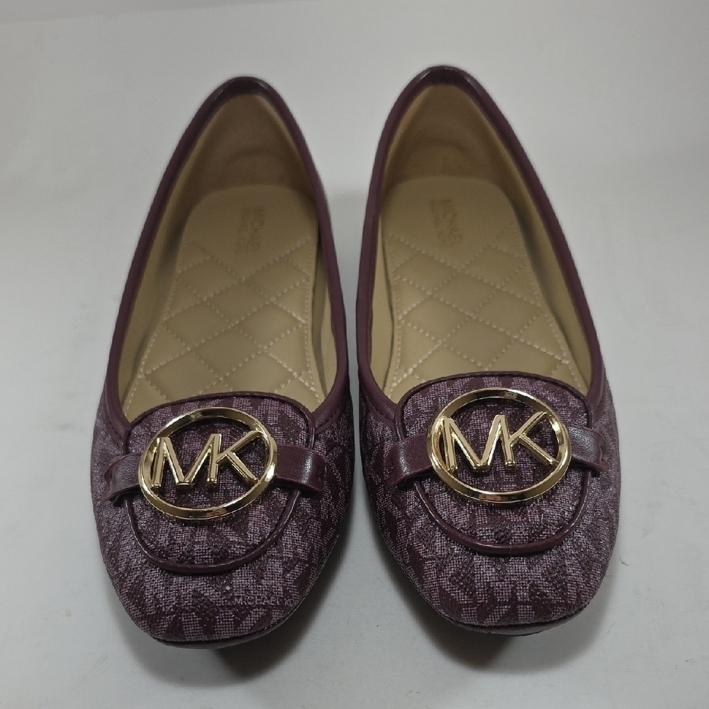 Michael Kors Lillie Merlot Flats with Gold Logo - Picture 1 of 7